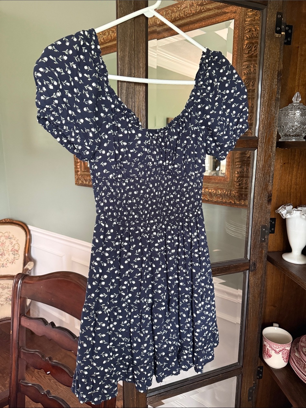 Hollister Size S  Navy Floral Smocked Mini Dress